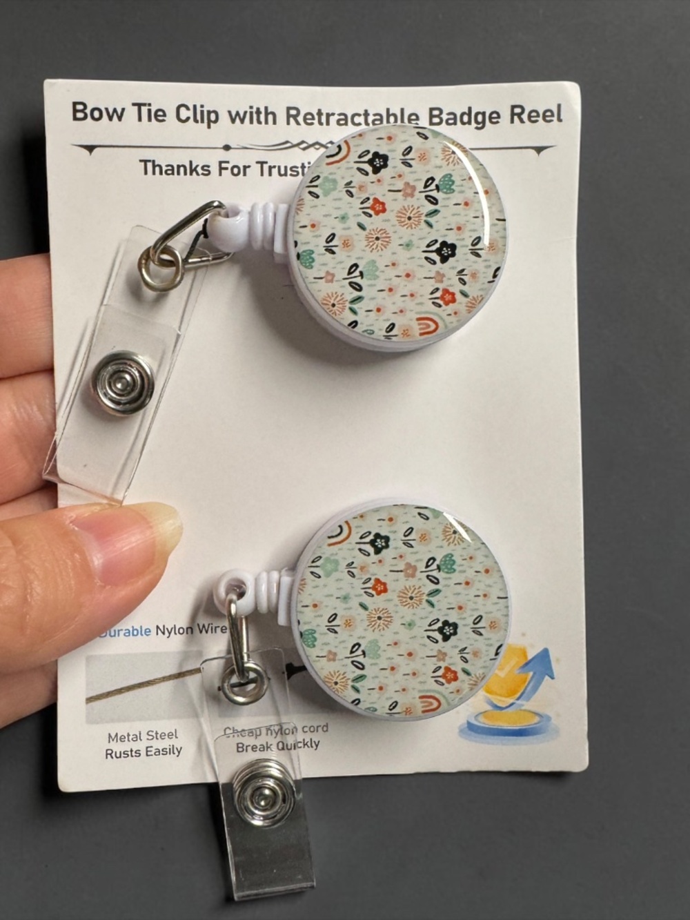 Floral Badge Reel Set Retractable ID Holder Nurse Teacher